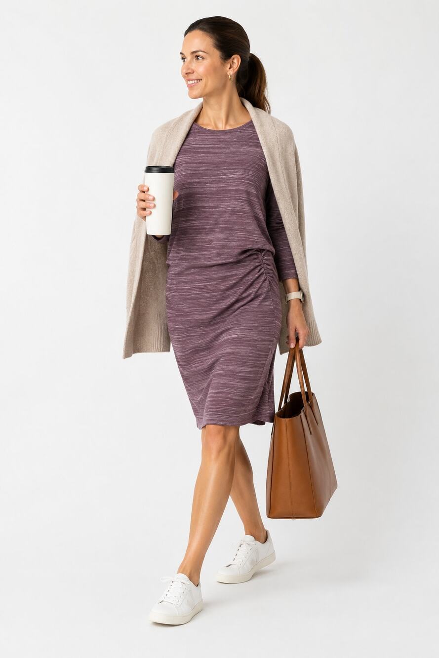 Athleta Heather Plum Ruched Side Long Sleeve Stretch Dress Womens Medium